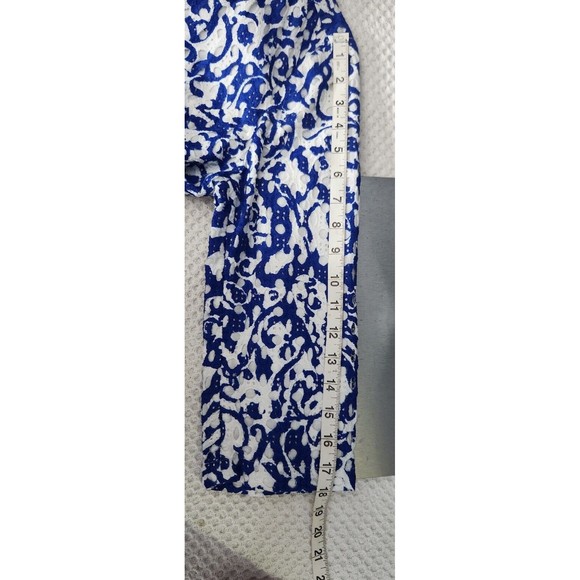 Chico's Size 0 Small White Royal‎ Blue 100% Cotton Eyelet Open Front Jacket - Picture 8 of 11